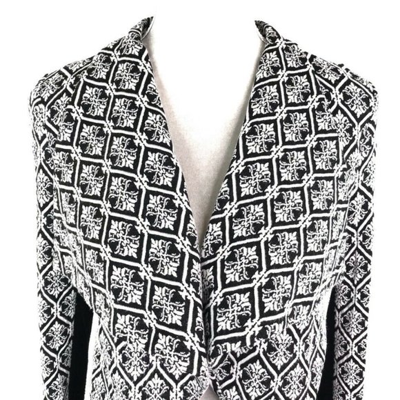 41 Hawthorn | Black White Geometric Stretch Open Front Cardigan Jacket - Picture 3 of 14